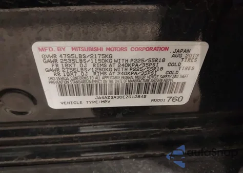 2014 Mitsubishi Outlander Se from USA, damaged, VIN JA4AZ3A30EZ012845